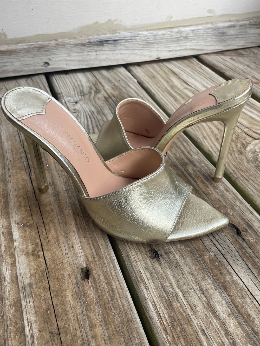 Tony Bianco Marley Gold Leather Pointed Toe Mules Size 5.5